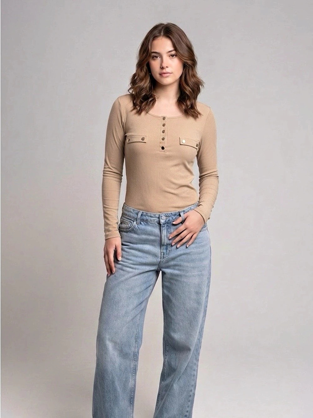 Long Sleeve Top in Brown Size 3XL Like New